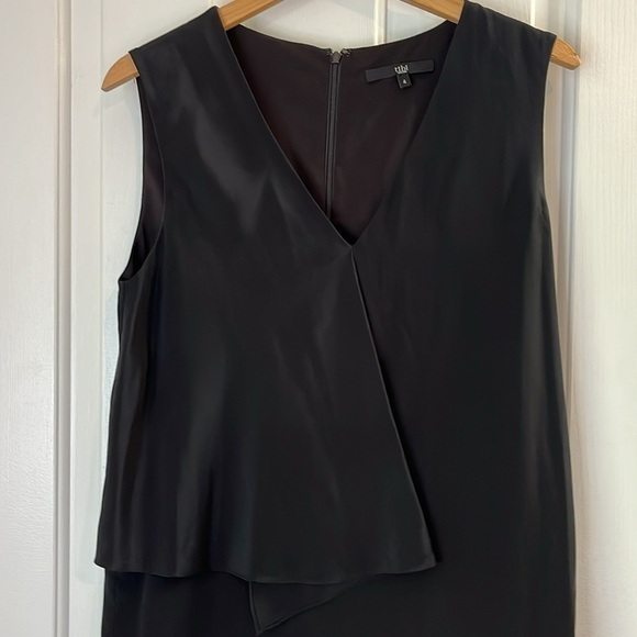 Tibi | 100% Silk Black Dress Asymmetrical Draping at Shoulder Size 4 Cocktail - Picture 4 of 10